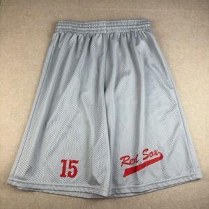 Augusta Shorts Men L Gray Mesh Red‎ Sox #15 Baseball Team Logo Athletic